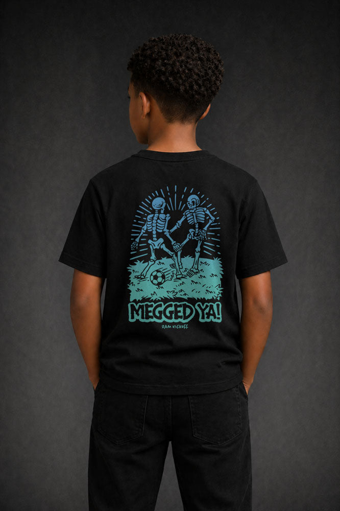 Bailey with back view of Ocean Megged Ya Shirt